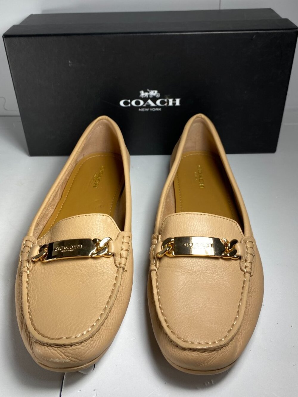 COACH Olive Pebble Grain Leather Driving Loafers Beechwood Tan 8.5M A7751 ($195)
